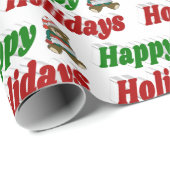 Happy Holidays Teddy Bear Weihnachtstypografie Geschenkpapier (Rolleneckpunkt)