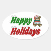 Happy Holidays Teddy Bear Weihnachtstypografie Ovaler Aufkleber (Vorderseite)