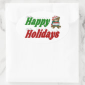 Happy Holidays Teddy Bear Weihnachtstypografie Ovaler Aufkleber (Tasche)