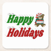 Happy Holidays Teddy Bear Weihnachtstypografie Rechteckiger Pappuntersetzer (Vorderseite)
