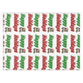 Happy Holidays Teddy Bear Weihnachtstypografie Tischdecke (Vorderseite (Horizontal))