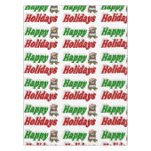 Happy Holidays Teddy Bear Weihnachtstypografie Tischdecke (Vorderseite)