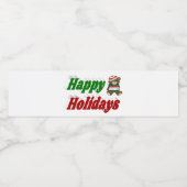Happy Holidays Teddy Bear Weihnachtstypografie Wasserflaschenetikett (Einzelnes Label)