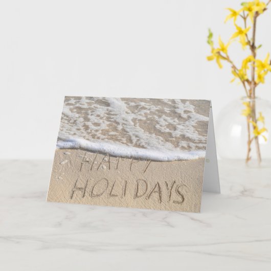 Happy Holidays Text am Strand Karte (Gelbe Blume)