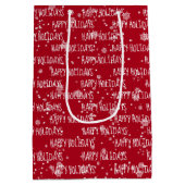 HAPPY HOLIDAYS Text auf Rot Mittlere Geschenktüte (Rückseite)