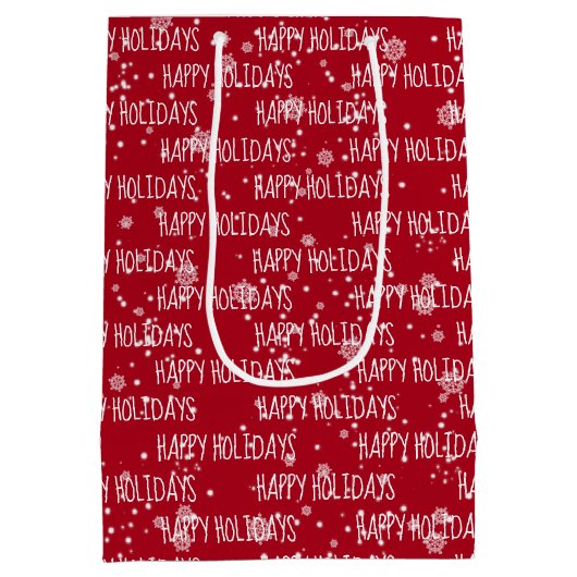 HAPPY HOLIDAYS Text auf Rot Mittlere Geschenktüte (Rückseite)