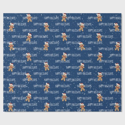 HAPPY HOLIDAYS Text mit Lebkuchen Mann Geschenkpapier (Flach)