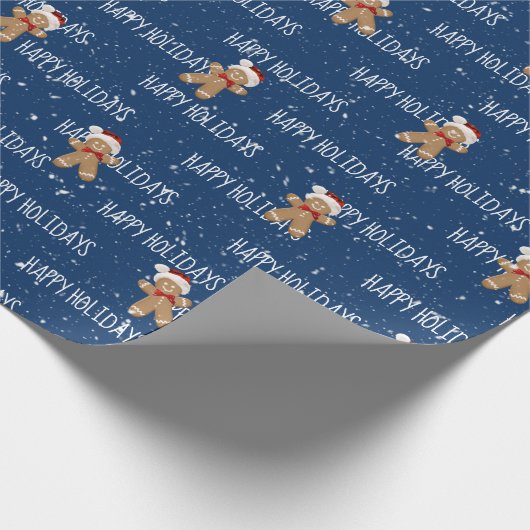 HAPPY HOLIDAYS Text mit Lebkuchen Mann Geschenkpapier (Ecke)