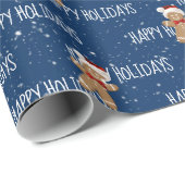 HAPPY HOLIDAYS Text mit Lebkuchen Mann Geschenkpapier (Rolleneckpunkt)