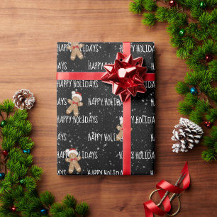 HAPPY HOLIDAYS Text mit Lebkuchen Mann Geschenkpapier