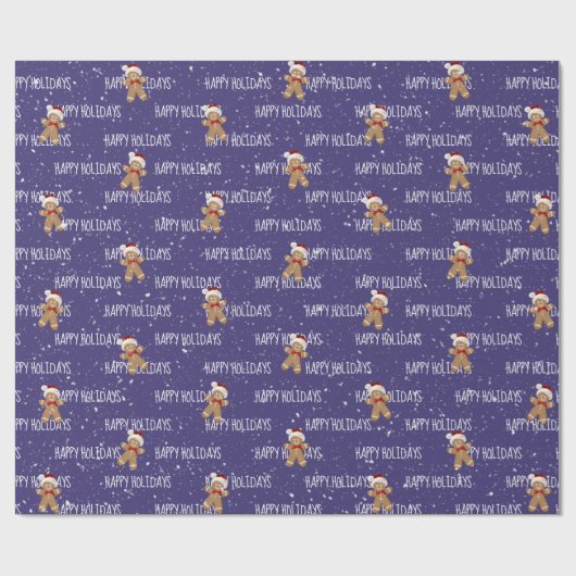 HAPPY HOLIDAYS Text mit Lebkuchen Mann Geschenkpapier (Flach)