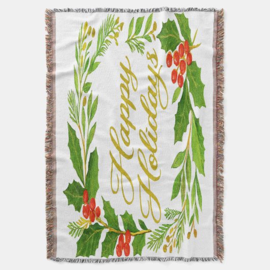 'Happy Holidays' Throw Blanket Decke (Vorderseite Vertikal)