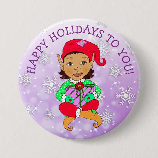Happy Holidays to You Girl Elf und Schneeflocken Button (Vorderseite)