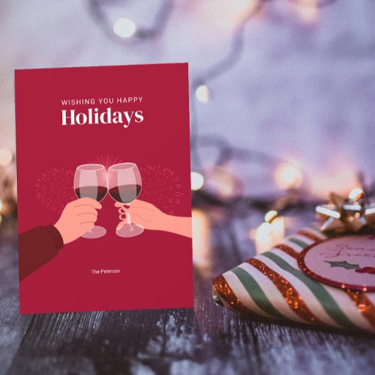 Happy Holidays | Toasting Wine Glasses Gruß Karte