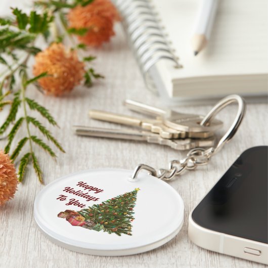 Happy Holidays Tree Acrylic Schlüsselanhänger (Vorderseite rechts)