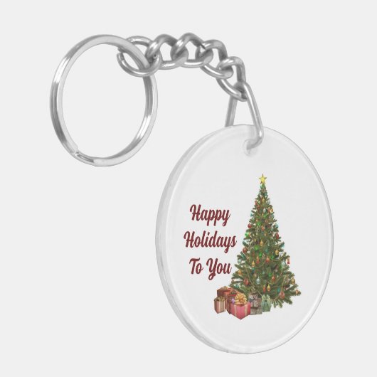 Happy Holidays Tree Acrylic Schlüsselanhänger (Vorderseite links)