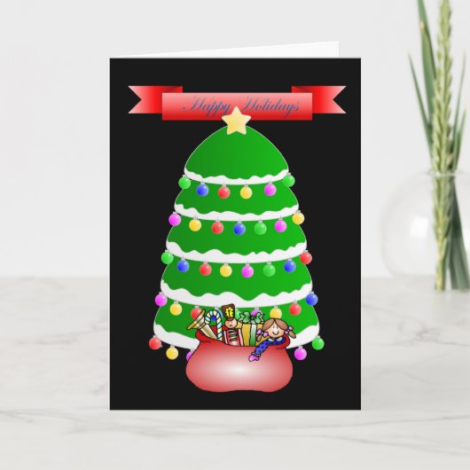 Happy Holidays Tree and Presents Feiertagskarte (Vorderseite)