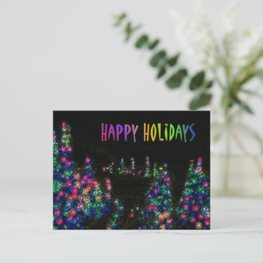 Happy Holidays Tree Lights Postkarte (Stehend Vorderseite)
