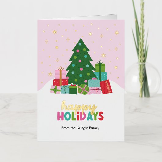 Happy Holidays Trees and Gifts in Pastel Pink (Vorderseite)