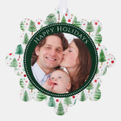Happy Holidays Trees Family Foto Ornament Karte (Vorderseite)