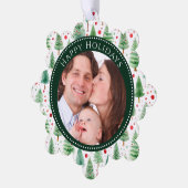 Happy Holidays Trees Family Foto Ornament Karte (Linke Ecke)