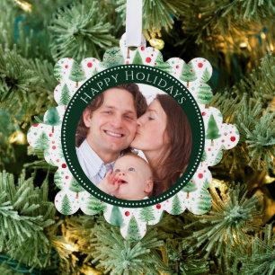 Happy Holidays Trees Family Foto Ornament Karte