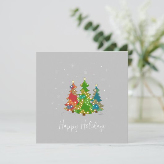 Happy Holidays Trees Snowflakes Modern Grey (Stehend Vorderseite)
