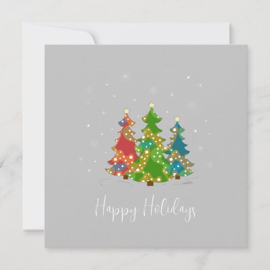 Happy Holidays Trees Snowflakes Modern Grey (Vorderseite)