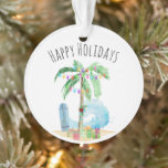 Happy Holidays Tropical Christmas Palm Tree Beach Ornament<br><div class="desc">Genießen Sie eine Merry Tropical Holiday Season mit diesem bezaubernden Aquarell-Design mit einem Palm Tree in farbenfrohen Saitenlichtern und Geschenken an einem Sandstrand.</div>