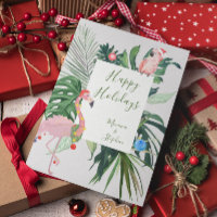 Happy Holidays Tropical Flamingo Postkarte