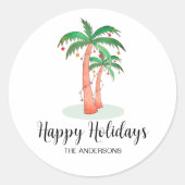 Happy Holidays Tropical Palm Tree Weihnachten Runder Aufkleber (Vorderseite)