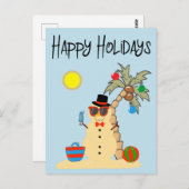 Happy Holidays Tropical Sand Snowman Weihnachten Postkarte (Vorne/Hinten)