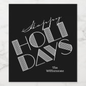 Happy Holidays Typografie Black Weinetikett (Einzelnes Label)