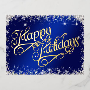Happy Holidays Typografie Blue und Diamonds Folien Feiertagspostkarte