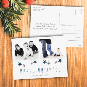 Happy Holidays Typografie Star 2 FotoCollage Feiertagspostkarte