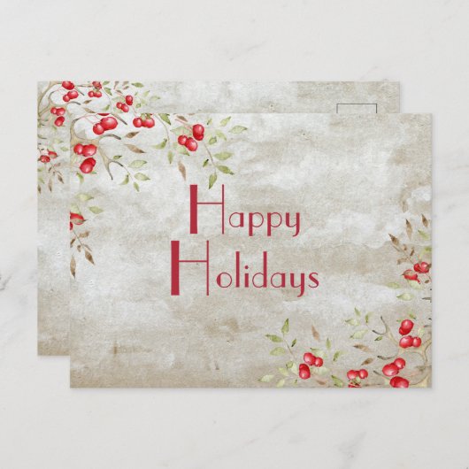 "Happy Holidays" Typografie Wasserfarbe Postkarte (Vorne/Hinten)