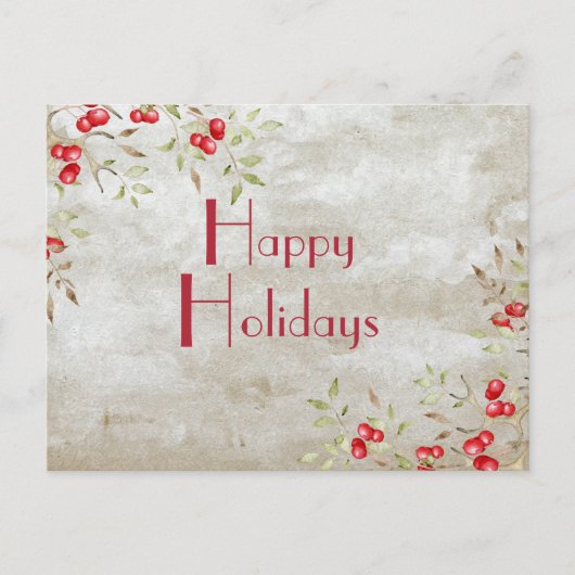"Happy Holidays" Typografie Wasserfarbe Postkarte (Vorderseite)