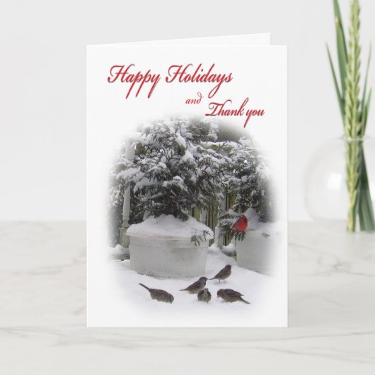 Happy Holidays Vielen Dank mit Kardinal Feiertagskarte (Vorderseite)