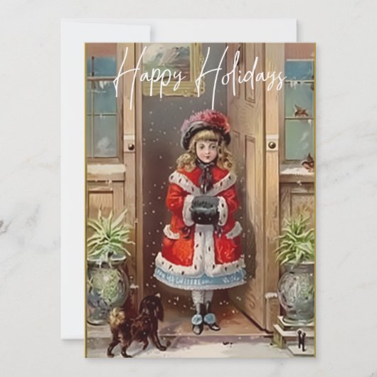 Happy Holidays Viktorianisch Girl Grußkarte (Vorderseite)