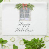 Happy Holidays Vintag Fenster Küchentuch (Gefaltet)