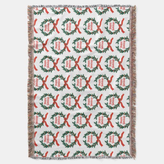 Happy Holidays Vintag Heiliger Weihnachtskranz Decke (Vorderseite Vertikal)