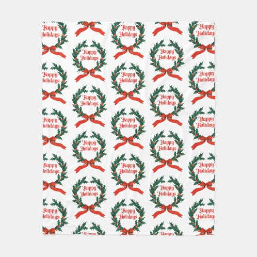 Happy Holidays Vintag Heiliger Weihnachtskranz Fleecedecke (Vorderseite)