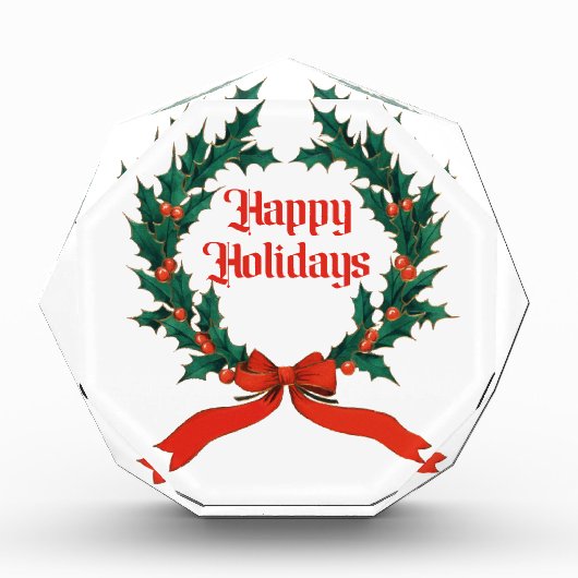 Happy Holidays Vintag Heiliger Weihnachtskranz Fotoblock (Vorderseite)