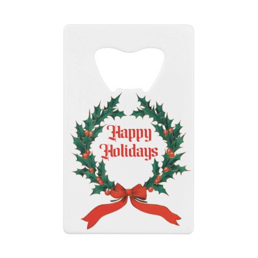 Happy Holidays Vintag Heiliger Weihnachtskranz Geldbeutel Flaschenöffner (Vorderseite)