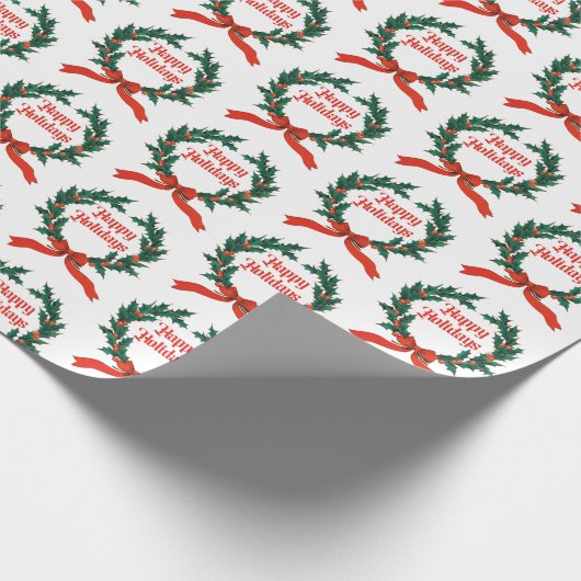 Happy Holidays Vintag Heiliger Weihnachtskranz Geschenkpapier (Ecke)