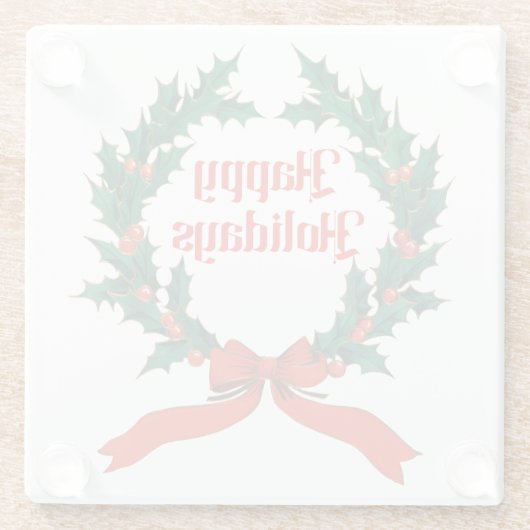 Happy Holidays Vintag Heiliger Weihnachtskranz Glasuntersetzer (Rückseite)