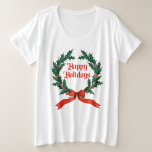 Happy Holidays Vintag Heiliger Weihnachtskranz Große Größe T-Shirt
