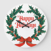 Happy Holidays Vintag Heiliger Weihnachtskranz Große Wanduhr (Vorderseite)