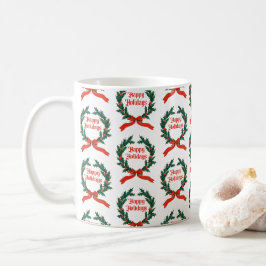 Happy Holidays Vintag Heiliger Weihnachtskranz Kaffeetasse