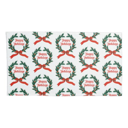 Happy Holidays Vintag Heiliger Weihnachtskranz Kissenbezug (Rückseite-Rechts)